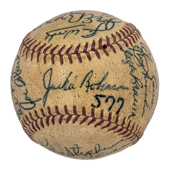 Hall of Famers & Legends Multi Signed Baseball With 26 Signatures Including Jackie Robinson (JSA)